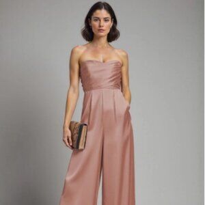 Strapless Sweetheart Neckline Satin Jumpsuit